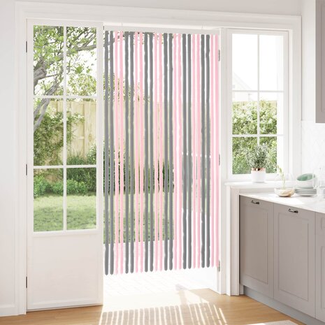 Insectengordijn Chenille Zilvergrijs en Roze 100 x 200 cm 1