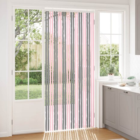 Insectengordijn Chenille Zilvergrijs en Roze 100 x 230 cm 1