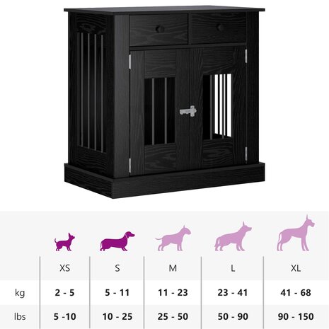 Hondenbench Meubel Zwart eiken 80 x 47,5 x 80 cm Bewerkt hout 9