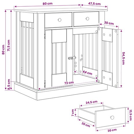 Hondenbench Meubel Sonoma Eiken 80 x 47,5 x 80 cm Bewerkt hout 9