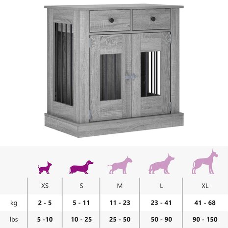 Hondenbench Meubel Grijs Sonoma 80 x 47,5 x 80 cm Bewerkt hout 9