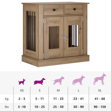 Hondenbench Meubel Artisanaal eiken 80 x 47,5 x 80 cm 9