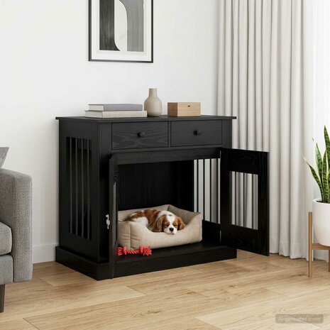 Hondenbench Meubel Zwart eiken 90 x 47,5 x 80 cm Bewerkt hout 1