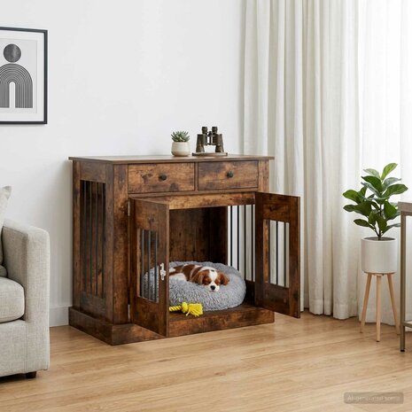 Hondenbench Meubel Gerookt eiken 90 x 47,5 x 80 cm Bewerkt hout 1