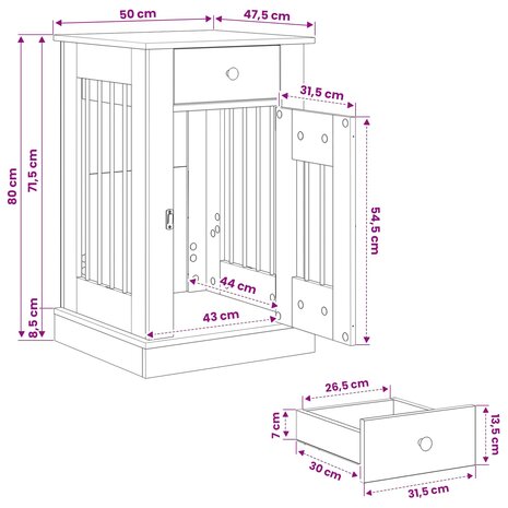 Hondenbench Meubel Artisanaal eiken 50 x 47,5 x 80 cm 9