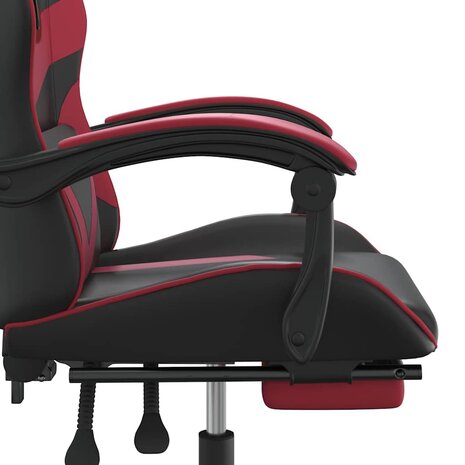 Gamestoel draaibaar met voetensteun kunstleer zwart en wijnrood 8