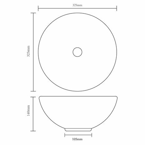 Wasbak, keramiek, rond, zwart 325 mm 6
