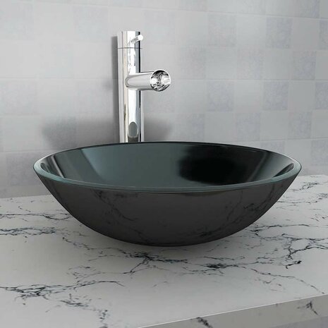 Wasbak gehard glas 42 cm zwart 1