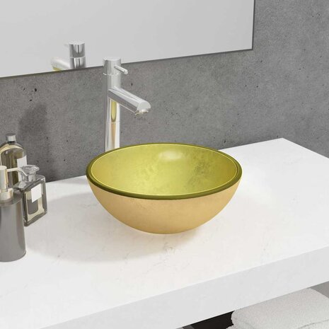 Wasbak 30x12 cm gehard glas goudkleurig 1