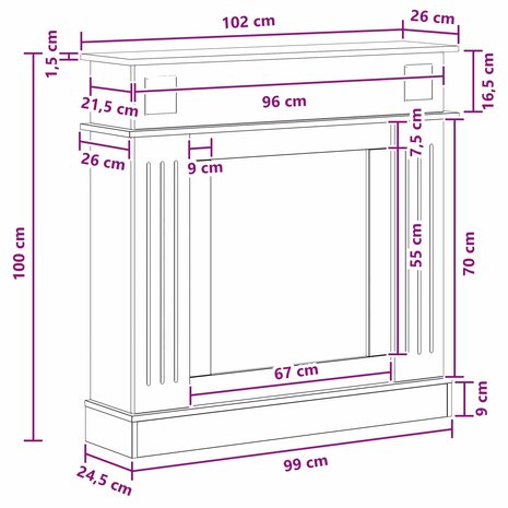 Haardombouw Grijs Sonoma 102 x 26 x 100 cm Bewerkt hout 9