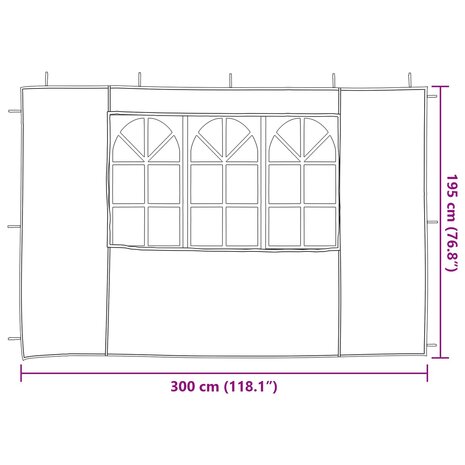 Partytent Zijwand 2 st 300 x 195 cm Rood PE en staal 6