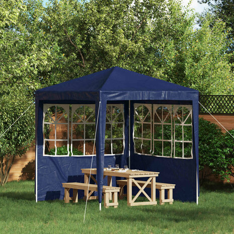 Partytent Zijwand 2 st 200 x 195 cm Blauw PE en staal 1