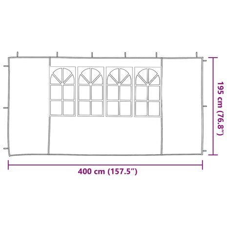 Partytent Zijwand 2 st 400 x 195 cm Wit PE en staal 6