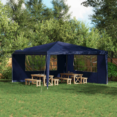 Partytent Zijwand 2 st 400 x 195 cm Blauw PE en staal 1