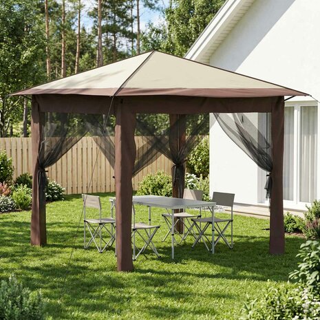 Gazebo met 4 Zijwanden 2,6 x 2,6 m Cr&egrave;me en bruin 1