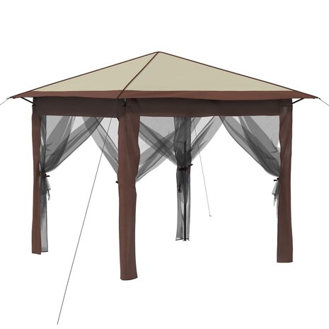 Gazebo met 4 Zijwanden 2,6 x 2,6 m Cr&egrave;me en bruin 2