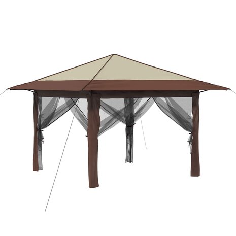 Gazebo met 4 Zijwanden Cr&egrave;me en bruin 2