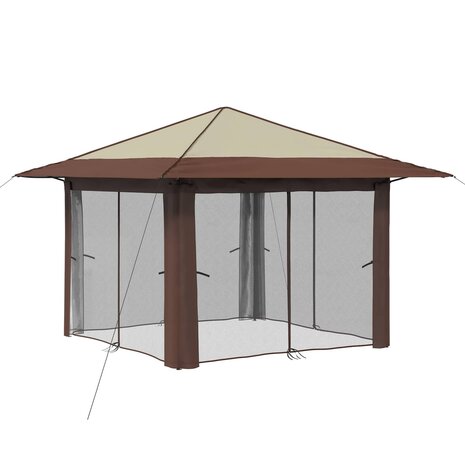 Gazebo met 4 Zijwanden Cr&egrave;me en bruin 3