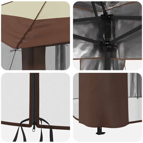 Gazebo met 4 Zijwanden Cr&egrave;me en bruin 7