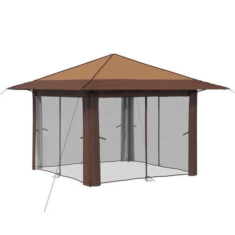 Gazebo met 4 Zijwanden 3,3 x 3,3 m Beige en Bruin 3