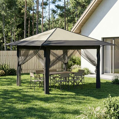 Gazebo met 4 Zijwanden Cr&egrave;me en Antraciet 1