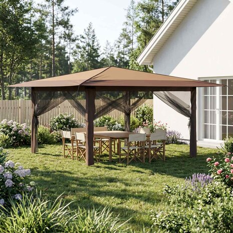 Paviljoen met 4 Zijwanden 4 x 4 m Beige en Bruin 1