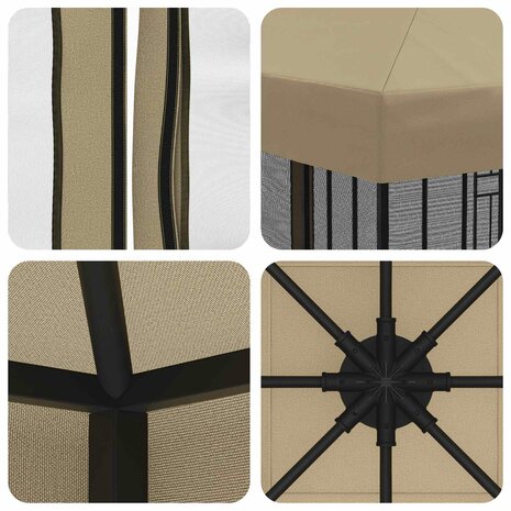 Tuin Gazebo met Zijwanden 3 x 3 m Beige Polyester en staal 7