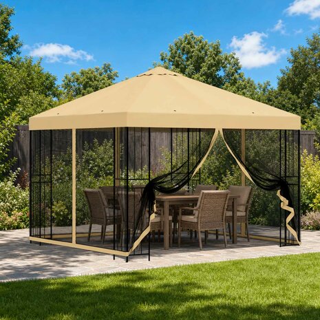 Tuin Gazebo met Zijwanden 3 x 3 m Cr&egrave;mekleurig 1