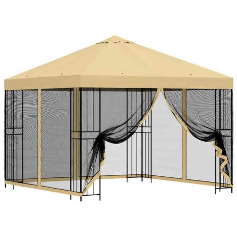 Tuin Gazebo met Zijwanden 3 x 3 m Cr&egrave;mekleurig 2