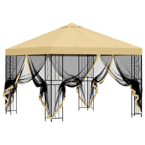 Tuin Gazebo met Zijwanden 3 x 3 m Cr&egrave;mekleurig 4