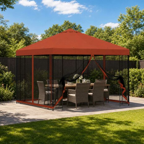 Tuin Gazebo met Zijwanden 3 x 3 m Terracotta Polyester en staal 1