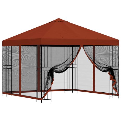 Tuin Gazebo met Zijwanden 3 x 3 m Terracotta Polyester en staal 2