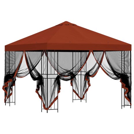 Tuin Gazebo met Zijwanden 3 x 3 m Terracotta Polyester en staal 4