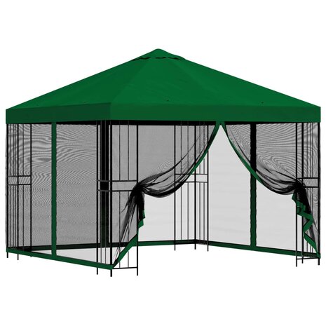 Tuin Gazebo met Zijwanden 3 x 3 m Groen Polyester en staal 2