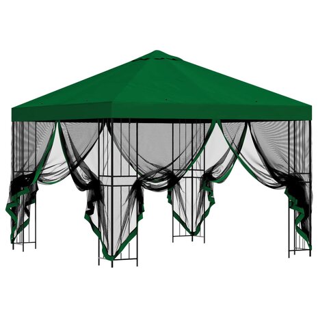 Tuin Gazebo met Zijwanden 3 x 3 m Groen Polyester en staal 4