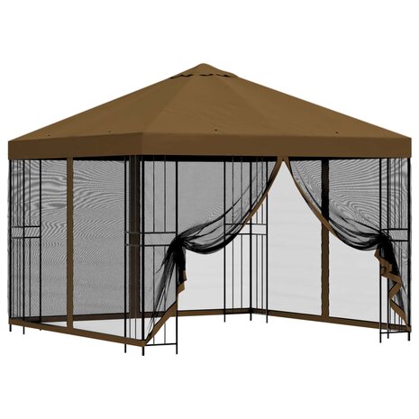 Tuin Gazebo met Zijwanden 3 x 3 m Taupe Polyester en staal 2