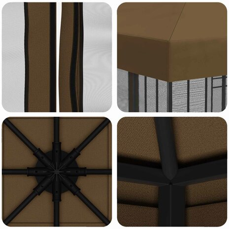 Tuin Gazebo met Zijwanden 3 x 3 m Taupe Polyester en staal 7