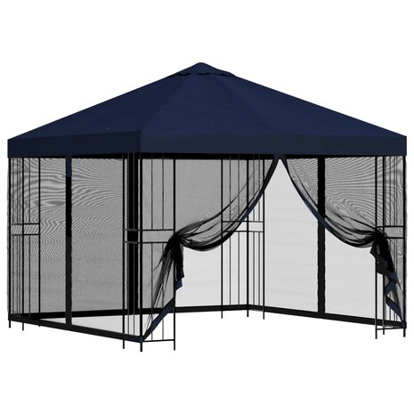 Tuin Gazebo met Zijwanden 3 x 3 m Blauw Polyester en staal 2