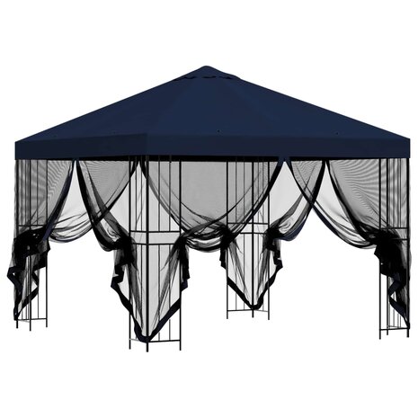 Tuin Gazebo met Zijwanden 3 x 3 m Blauw Polyester en staal 4
