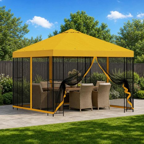 Tuin Gazebo met Zijwanden 3 x 3 m Geel Polyester en staal 1