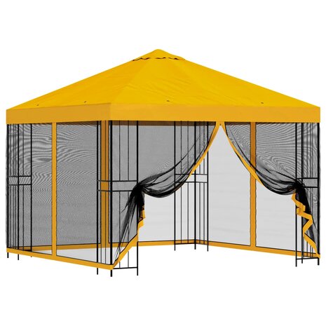 Tuin Gazebo met Zijwanden 3 x 3 m Geel Polyester en staal 2