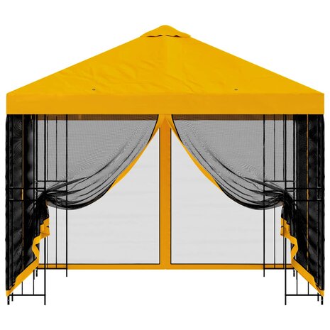 Tuin Gazebo met Zijwanden 3 x 3 m Geel Polyester en staal 5