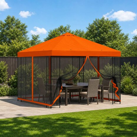 Tuin Gazebo met Zijwanden 3 x 3 m Oranje Polyester en staal 1