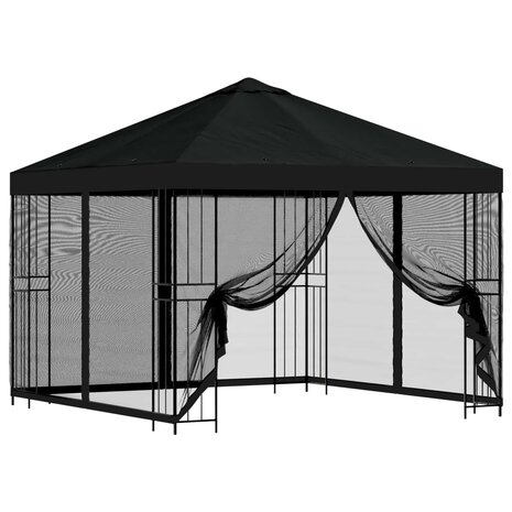 Tuin Gazebo met Zijwanden 3 x 3 m Zwart Polyester en staal 2