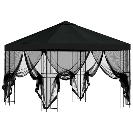 Tuin Gazebo met Zijwanden 3 x 3 m Zwart Polyester en staal 4
