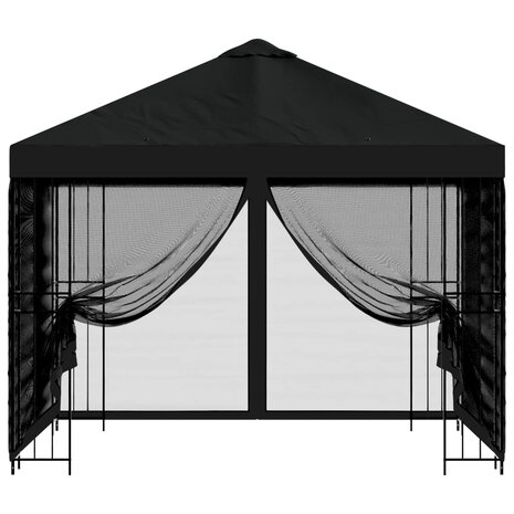 Tuin Gazebo met Zijwanden 3 x 3 m Zwart Polyester en staal 5