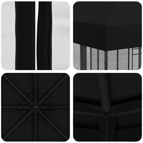 Tuin Gazebo met Zijwanden 3 x 3 m Zwart Polyester en staal 7