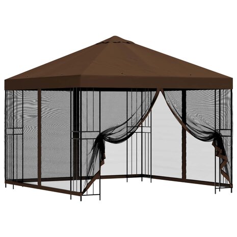 Tuin Gazebo met Zijwanden 3 x 3 m Bruin Polyester en staal 2