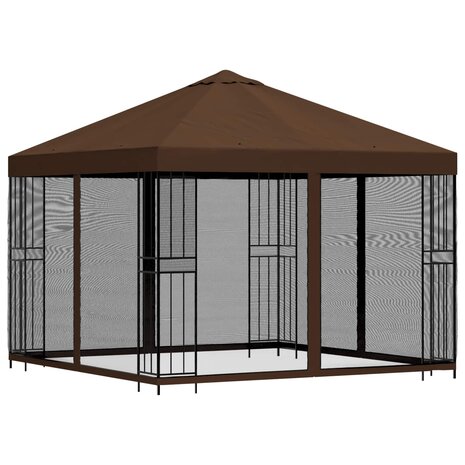 Tuin Gazebo met Zijwanden 3 x 3 m Bruin Polyester en staal 3