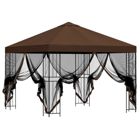 Tuin Gazebo met Zijwanden 3 x 3 m Bruin Polyester en staal 4